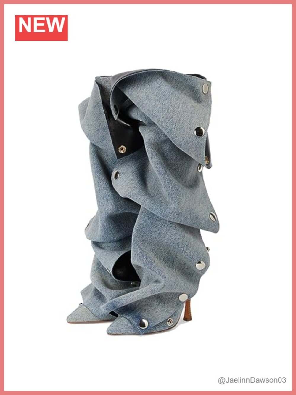 Womens Stiletto Heel Knee High Boots Pointed Toe Denim Applique Zipper Slouchy